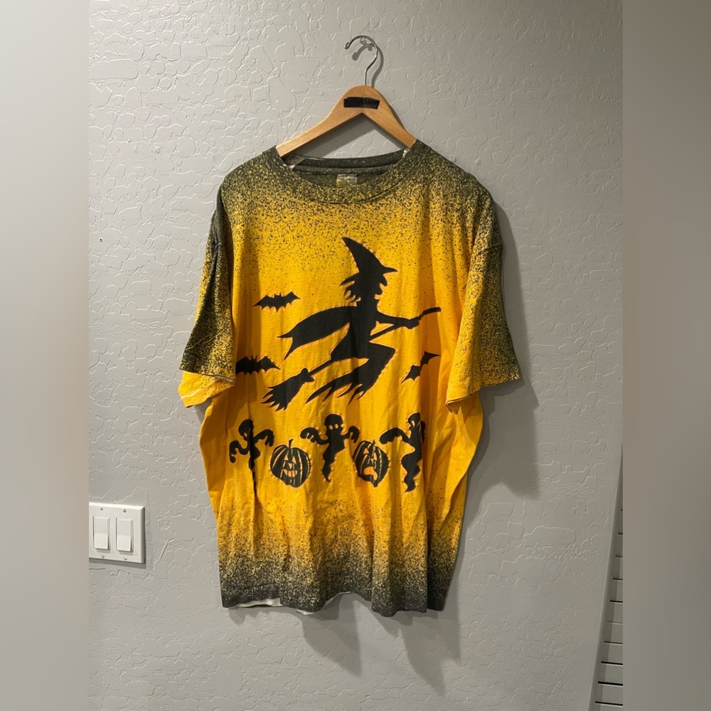 Vintage 90s Halloween Witch Ghost AOP Splatter SS‎ Shirt 2XL